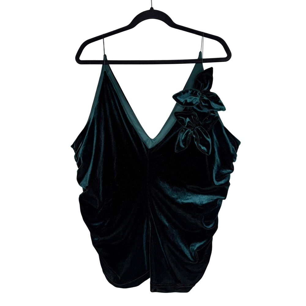 Vintage Frederick's of Hollywood Top Emerald Green Velvet Ruched Sz 1X Y2K Vamp